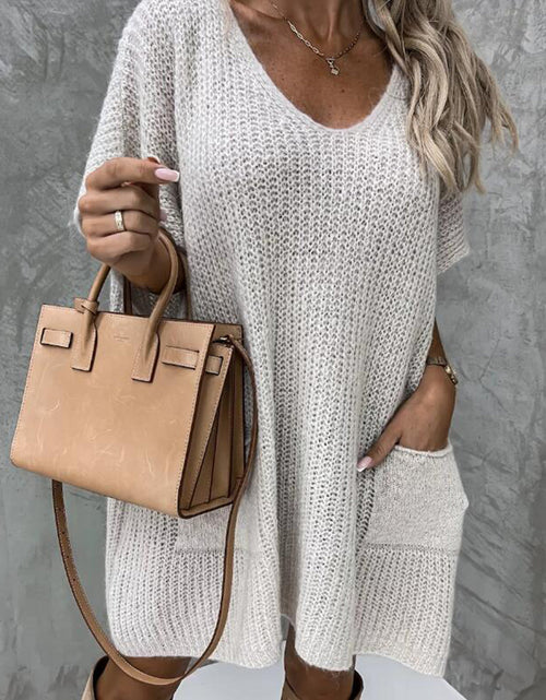 Load image into Gallery viewer, Short Sleeve Sweater Dress with Pockets
