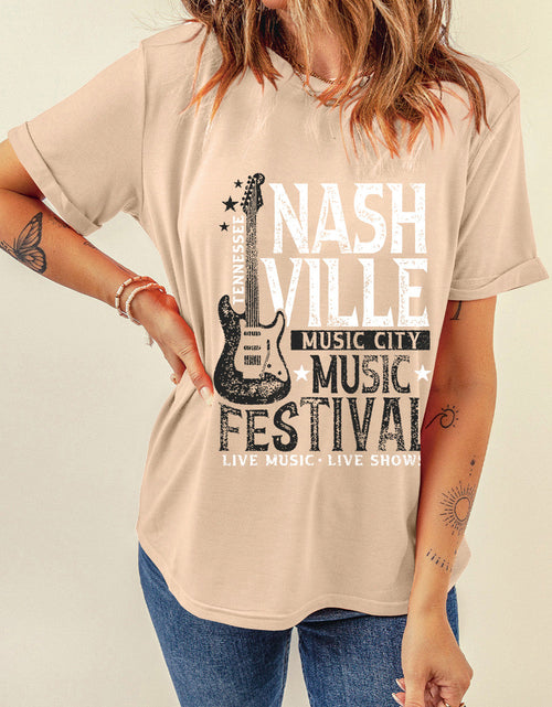 Load image into Gallery viewer, Letter Graphic Round Neck Short Sleeve T-Shirt
