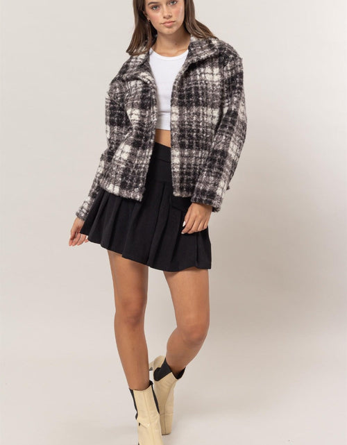 Load image into Gallery viewer, HYFVE Plaid Collared Neck Boucle Jacket with Pockets
