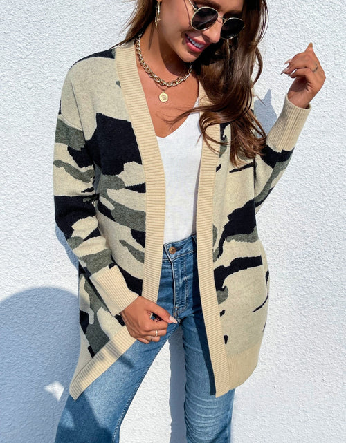 Load image into Gallery viewer, Camouflaged Dropped Shoulder Open Front Cardigan
