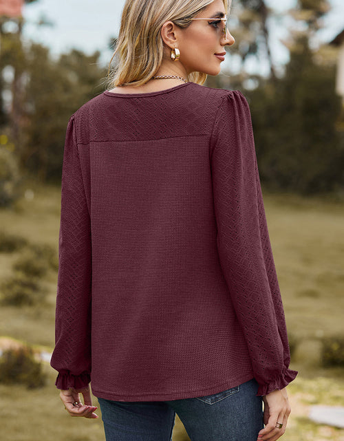 Load image into Gallery viewer, Eyelet Round Neck Flounce Sleeve T-Shirt
