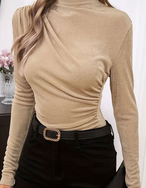 Load image into Gallery viewer, Ruched Mock Neck Long Sleeve T-Shirt
