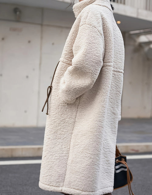 Load image into Gallery viewer, Plus Size Drawstring Zip Up Turtleneck Sherpa Coat
