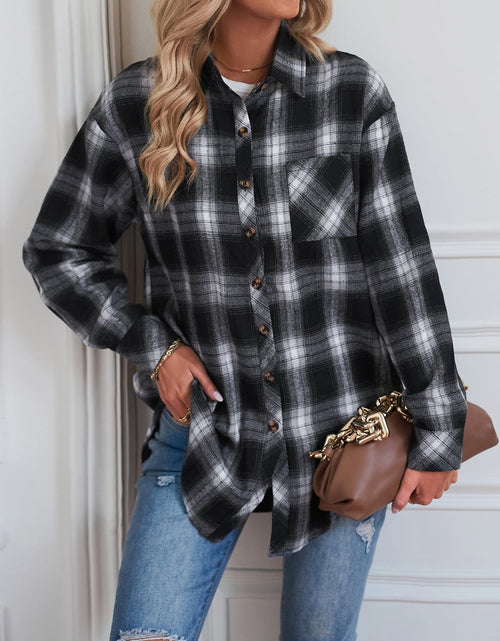 Load image into Gallery viewer, Plaid Button Up Dropped Shoulder Outerwear
