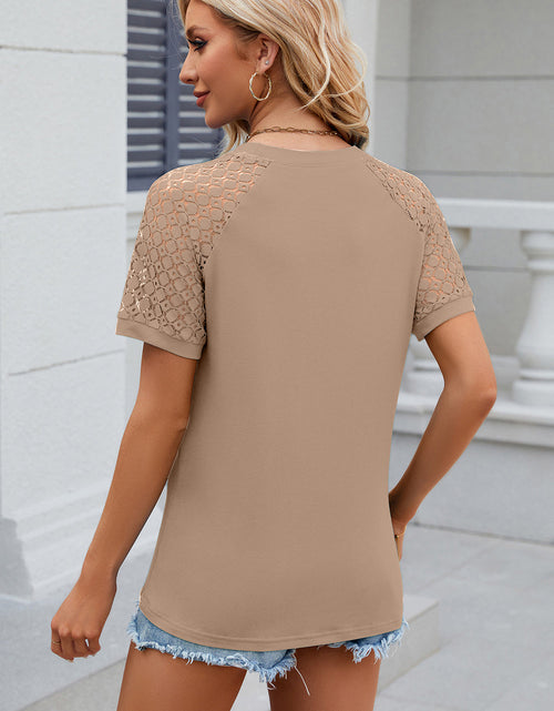 Load image into Gallery viewer, Openwork Round Neck Short Sleeve T-Shirt
