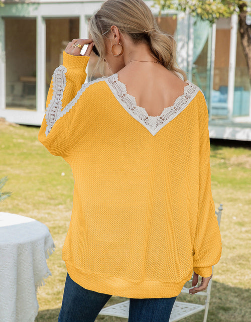 Load image into Gallery viewer, Ivy Lane Contrast Spliced Lace V-Neck Top
