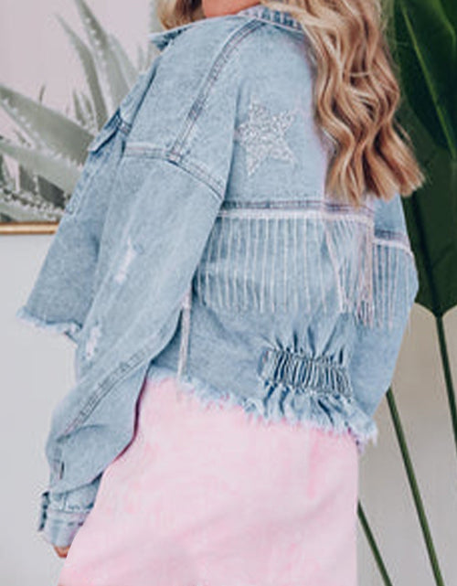 Load image into Gallery viewer, Distressed Raw Hem Denim Jacket

