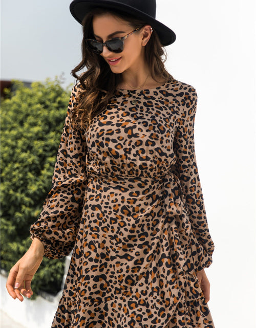 Load image into Gallery viewer, Animal Print Round Neck Balloon Sleeve Mini Dress
