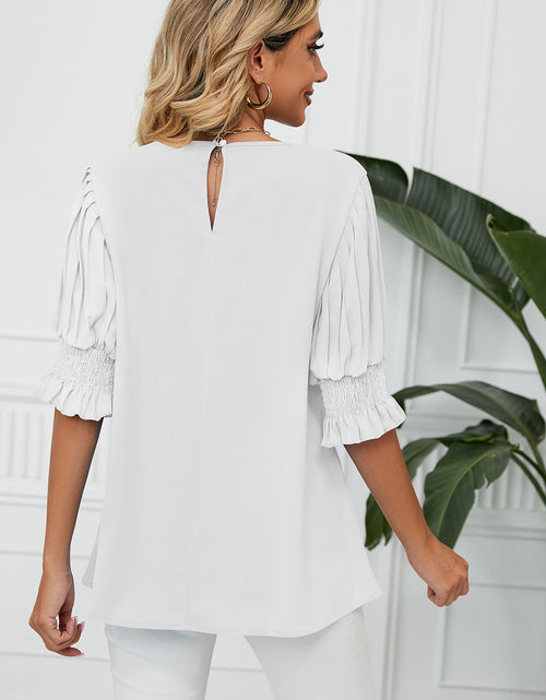 Load image into Gallery viewer, Frill Round Neck Lantern Sleeve T-Shirt
