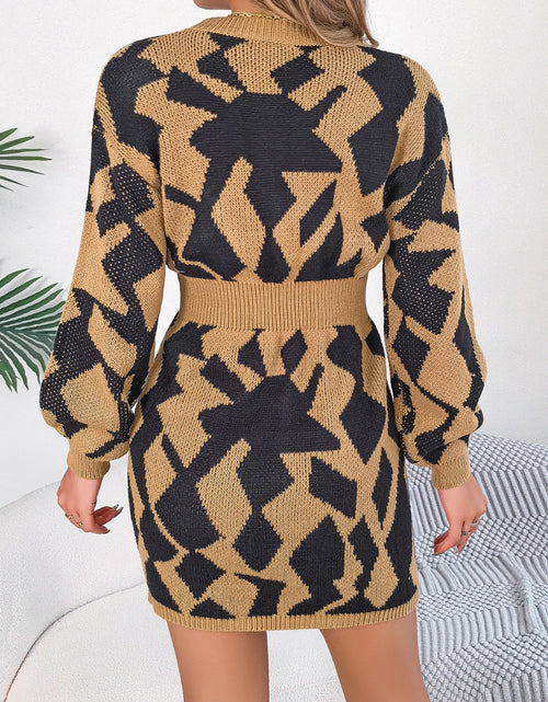 Load image into Gallery viewer, Contrast Round Neck Cutout Long Sleeve Mini Sweater Dress
