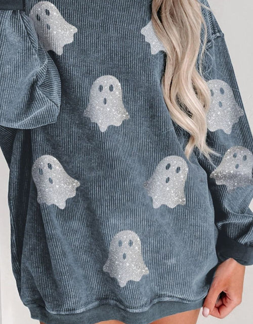 Load image into Gallery viewer, Glitter Ghost Round Neck Long Sleeve Sweatshirt
