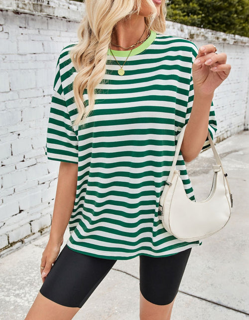 Load image into Gallery viewer, Lovelet Striped Round Neck Half Sleeve T-Shirt
