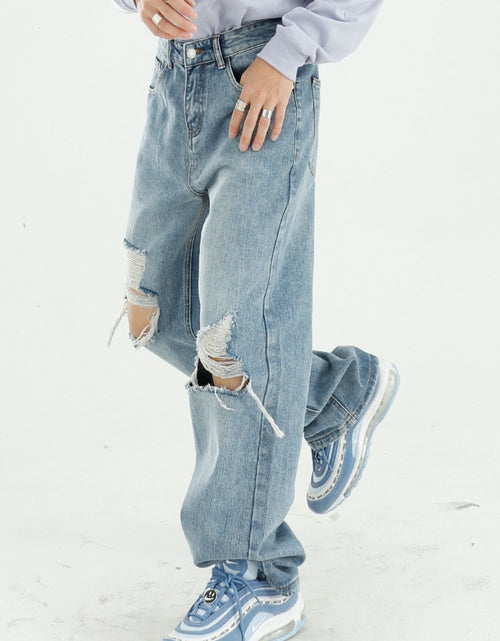 Load image into Gallery viewer, Distressed Wide Leg Jeans with Pockets
