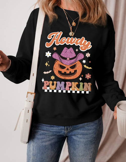 Load image into Gallery viewer, Jack-O'-Lantern Round Neck Long Sleeve Sweatshirt
