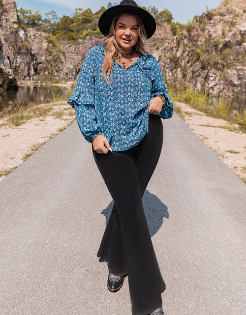 Load image into Gallery viewer, Plus Size Tie Neck Ruffled Blouse
