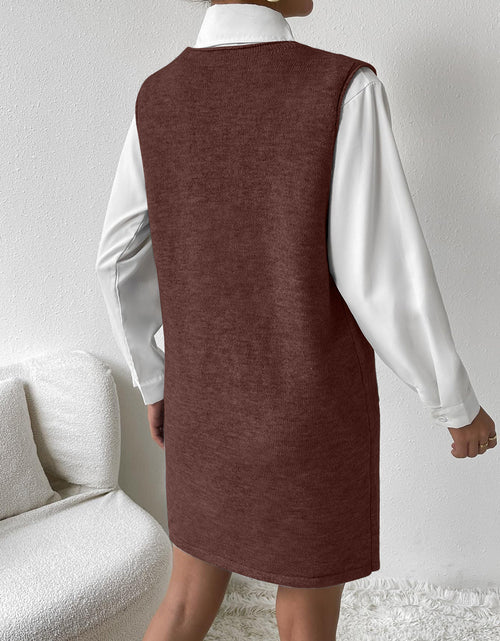 Load image into Gallery viewer, V-Neck Sleeveless Sweater Dress with Pockets
