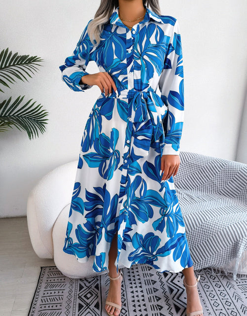 Load image into Gallery viewer, Tied Button Up Long Sleeve Dress
