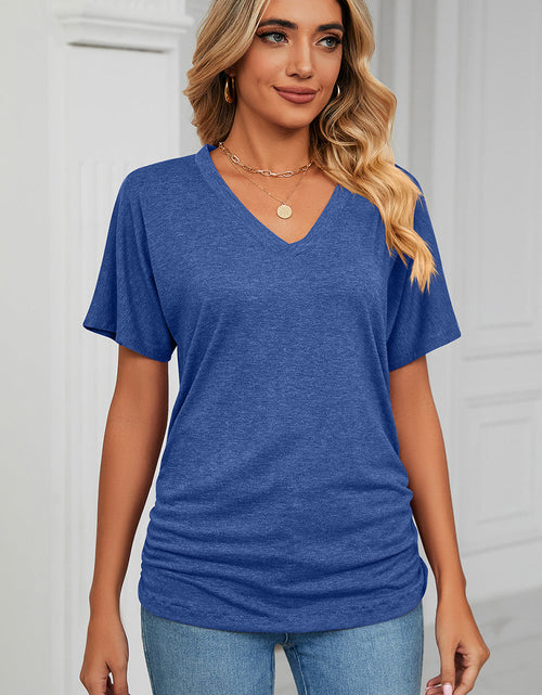 Load image into Gallery viewer, Ruched V-Neck Short Sleeve T-Shirt
