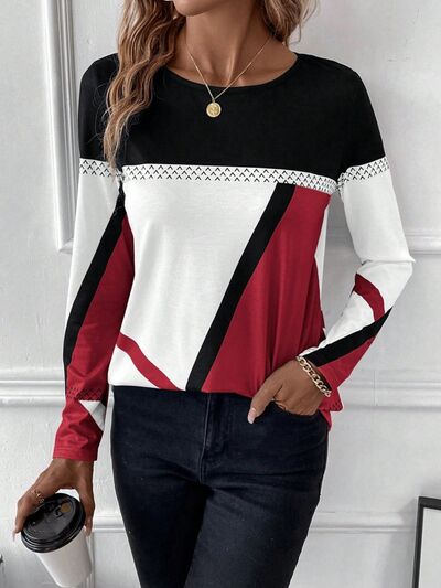 Load image into Gallery viewer, Contrast Round Neck Long Sleeve T-Shirt
