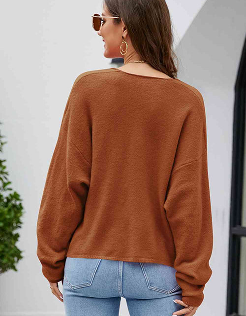 Load image into Gallery viewer, V-Neck Drop Shoulder Long Sleeve Knit Top
