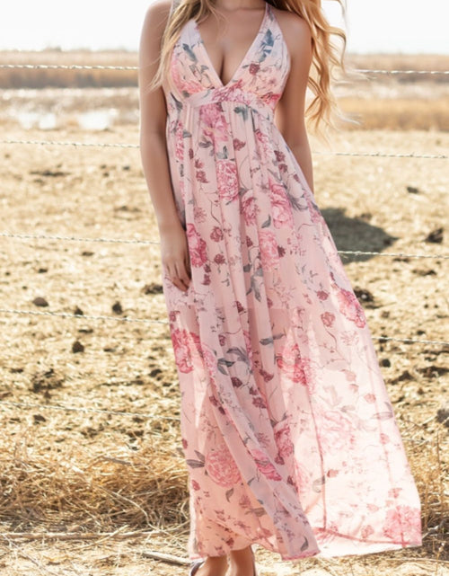 Load image into Gallery viewer, Floral Pleated Deep V Backless Maxi Dress
