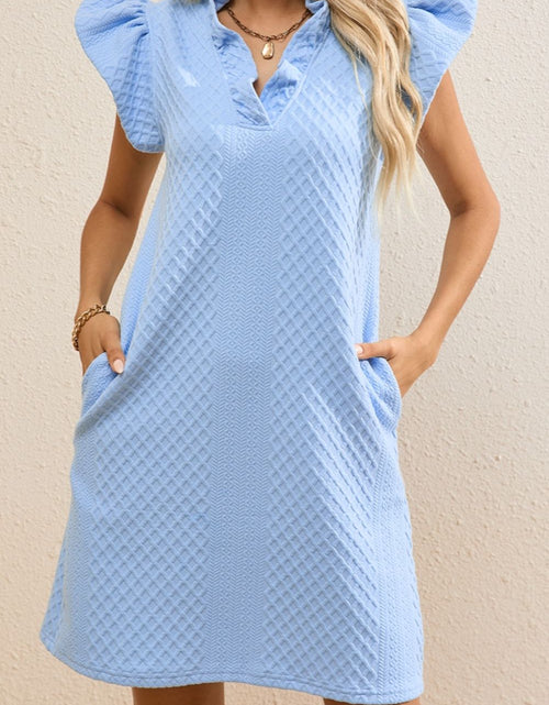 Load image into Gallery viewer, Ruffled V-Neck Cap Sleeve Mini Dress
