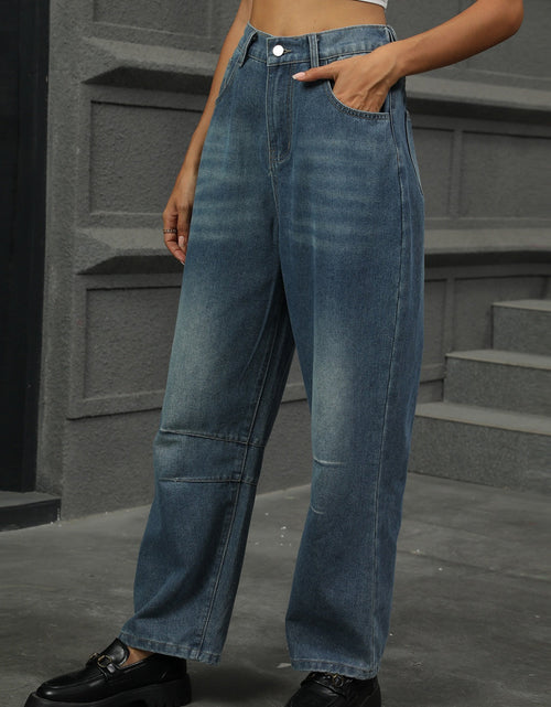 Load image into Gallery viewer, Half Elastic Waist Straight Leg Jeans
