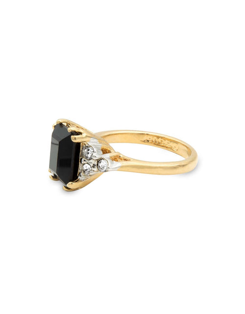 Load image into Gallery viewer, Vintage Ring Clear Austrian Crystals 18k Yellow Gold Electroplated Womens Birthstone Made in USA by PVD Vintage Jewelry
