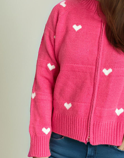 Load image into Gallery viewer, Heart Round Neck Zip Up Cardigan
