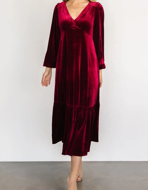 Load image into Gallery viewer, V-Neck Long Sleeve Midi Velvet Dress
