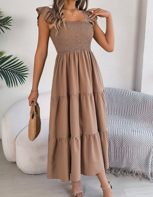 Load image into Gallery viewer, Smocked Square Neck Cap Sleeve Midi Dress
