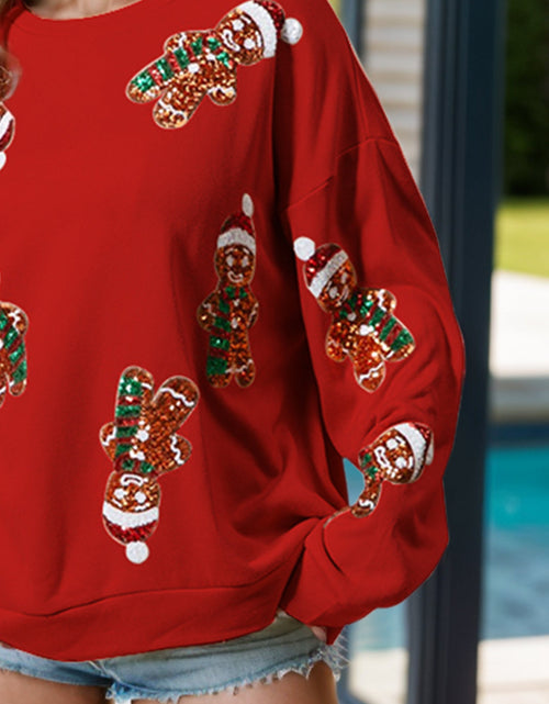 Load image into Gallery viewer, Sequin Gingerbread Man Long Sleeve Sweatshirt
