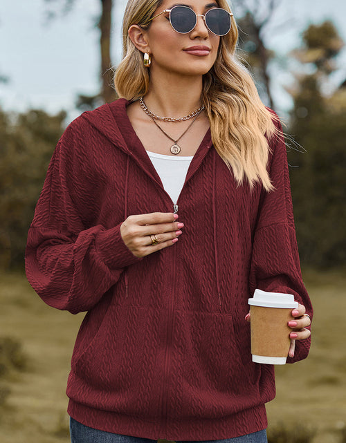 Load image into Gallery viewer, Drawstring Zip Up Dropped Shoulder Hoodie

