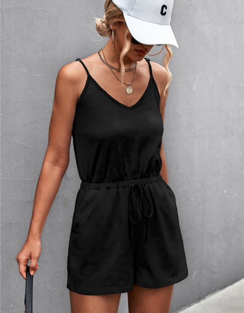 Load image into Gallery viewer, Spaghetti Strap V-Neck Pocket Romper
