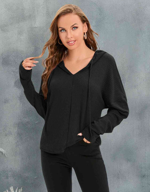 Load image into Gallery viewer, Waffle-Knit Drawstring Drop Shoulder Hoodie
