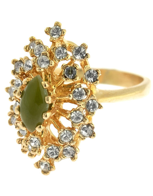 Load image into Gallery viewer, Vintage Ring Genuine Opal with Clear and Ruby Austrian Crystals 18kt Yellow Gold Electroplated by PVD Vintage Jewelry
