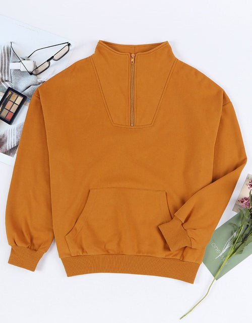 Load image into Gallery viewer, Quarter Zip Dropped Shoulder Sweatshirt
