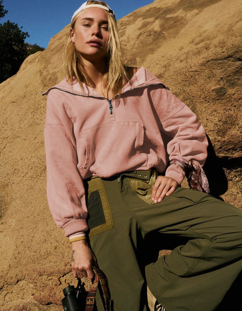 Load image into Gallery viewer, Half Zip Pocketed Dropped Shoulder Hoodie
