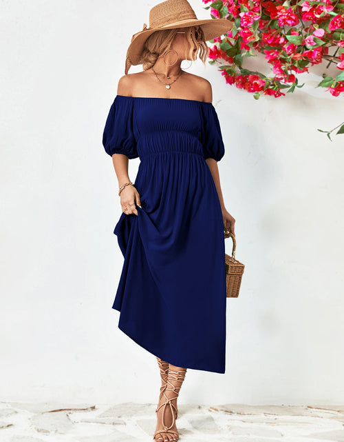 Load image into Gallery viewer, Off-Shoulder Balloon Sleeve Midi Dress
