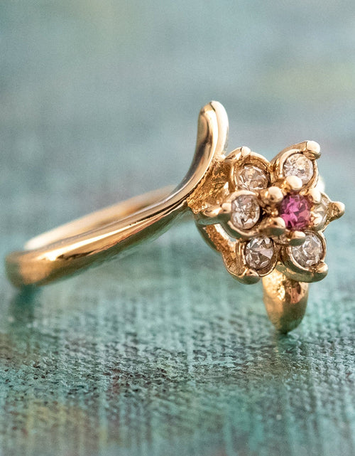 Load image into Gallery viewer, Vintage 1970's Amethyst Crystal and Genuine Pinfire Opal Ring 18kt Yellow Gold Electroplated Ring by PVD Vintage Jewelry
