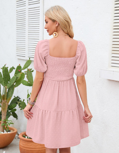 Load image into Gallery viewer, Swiss Dot Smocked Square Neck Dress
