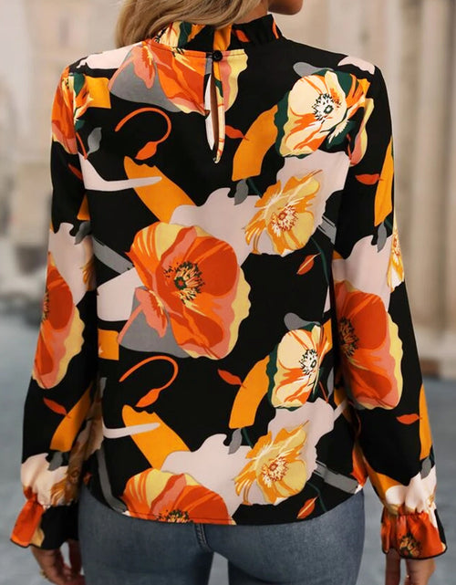 Load image into Gallery viewer, Floral Mock Neck Flounce Sleeve Blouse
