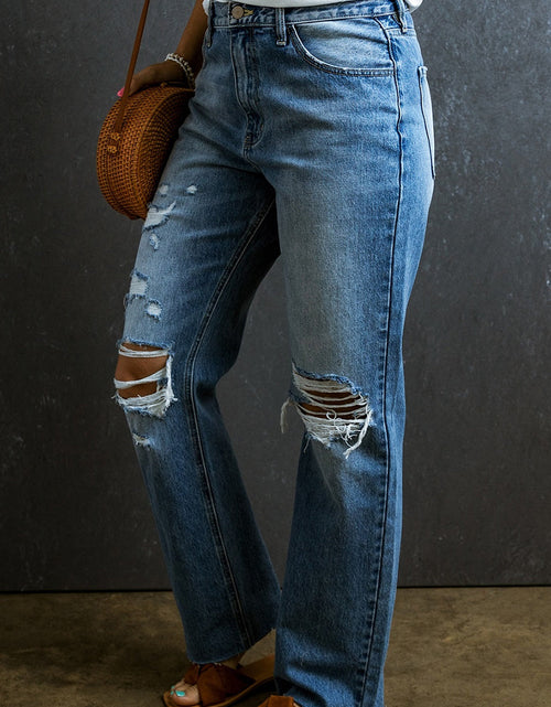 Load image into Gallery viewer, Distressed Raw Hem Jeans with Pockets
