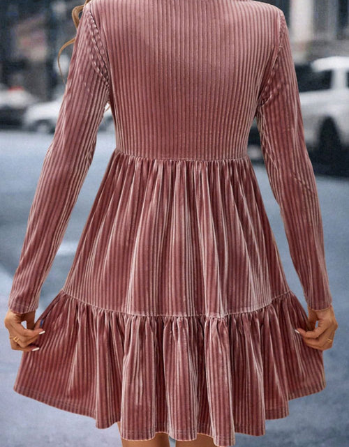 Load image into Gallery viewer, Ruffle Hem Round Neck Long Sleeve Dress
