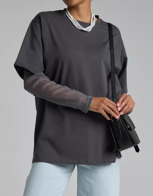 Load image into Gallery viewer, Faux Layered Round Neck Mesh Sleeve Top
