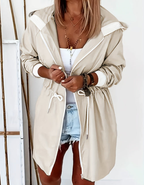 Load image into Gallery viewer, Drawstring Long Sleeve Hooded Trench Coat

