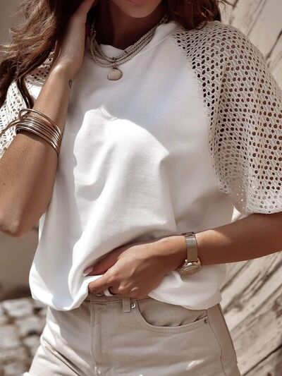 Load image into Gallery viewer, Eyelet Round Neck Half Sleeve T-Shirt
