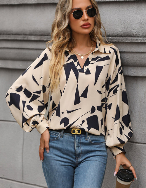 Load image into Gallery viewer, Perfee Printed Johnny Collar Blouse
