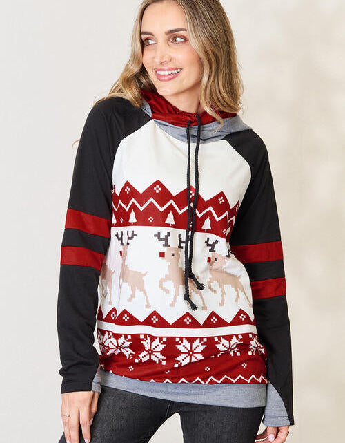 Load image into Gallery viewer, Double Take Full Size Christmas Drawstring Long Sleeve Hoodie
