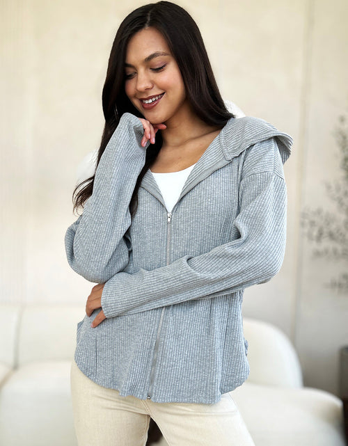 Load image into Gallery viewer, Culture Code Full Size Ribbed Zip Up Drawstring Hooded Jacket
